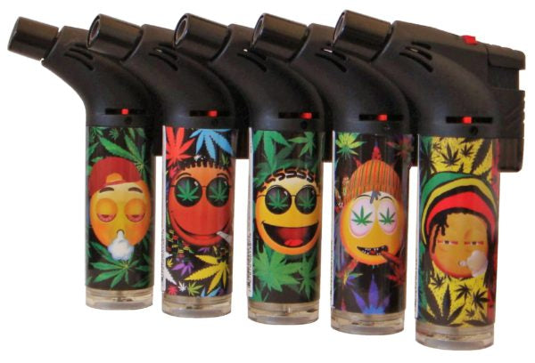 CASE OF 15 EMOJI SLANT TORCH LIGHTERS 00139-ME