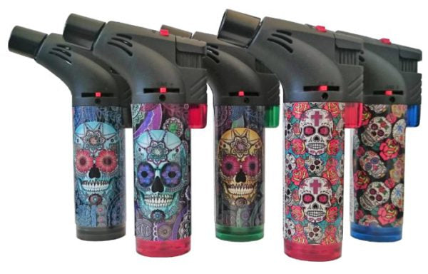 00139-SS — CASE OF 15 SUGAR SKULL SLANT TORCH LIGHTERS