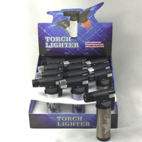 50012 — CASE OF 12 ASSORTED COLOR & DESIGN TORCH LIGHTERS