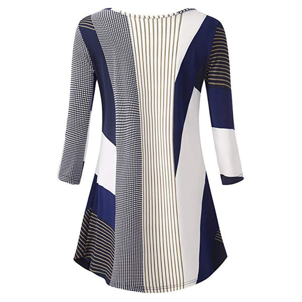 Women Striped Patchwork Blouse Shirt Three Quarter Sleeve O Neck Irregular Streak Loose Blouse Casual Pullover Top Blusas Mujer