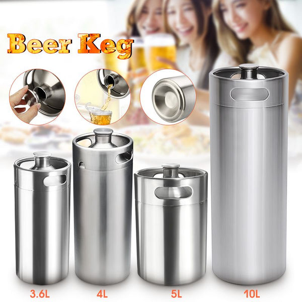 New 3.6L/4L/5L/10L Mini Stainless Steel Beer Keg Pressurized Growler for Craft Beer Dispenser System Home Brew Beer Brewing Tool