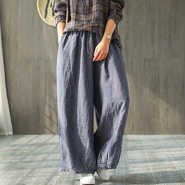 Women Pant Hemp Bloomer Plus Size 2019 Autunm Loose Women Trouser cotton Linen Pleated Oversize Pockets Wide Leg Pant
