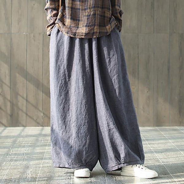 Women Pant Hemp Bloomer Plus Size 2019 Autunm Loose Women Trouser cotton Linen Pleated Oversize Pockets Wide Leg Pant