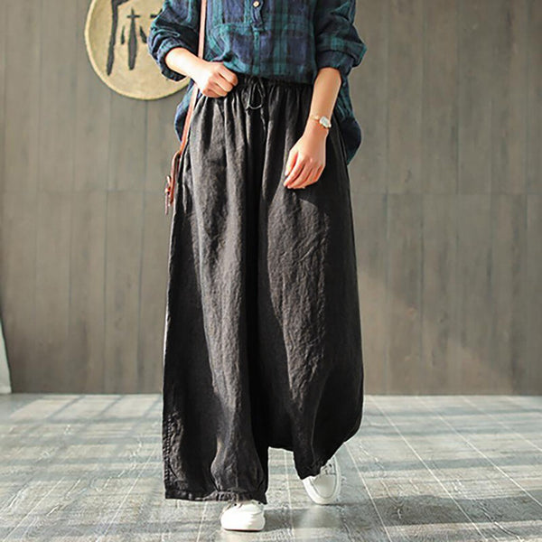 Women Pant Hemp Bloomer Plus Size 2019 Autunm Loose Women Trouser cotton Linen Pleated Oversize Pockets Wide Leg Pant